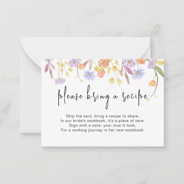Wildflower Bridal Shower Recipe Request Enclosure Note Card (Front)