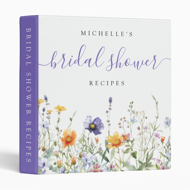 Wildflower Bridal Shower Recipes 3 Ring Binder (Front/Spine)