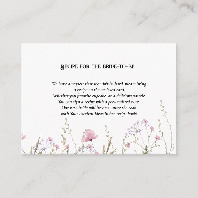 wildflower bridal shower request recipe for bride enclosure card (Front)
