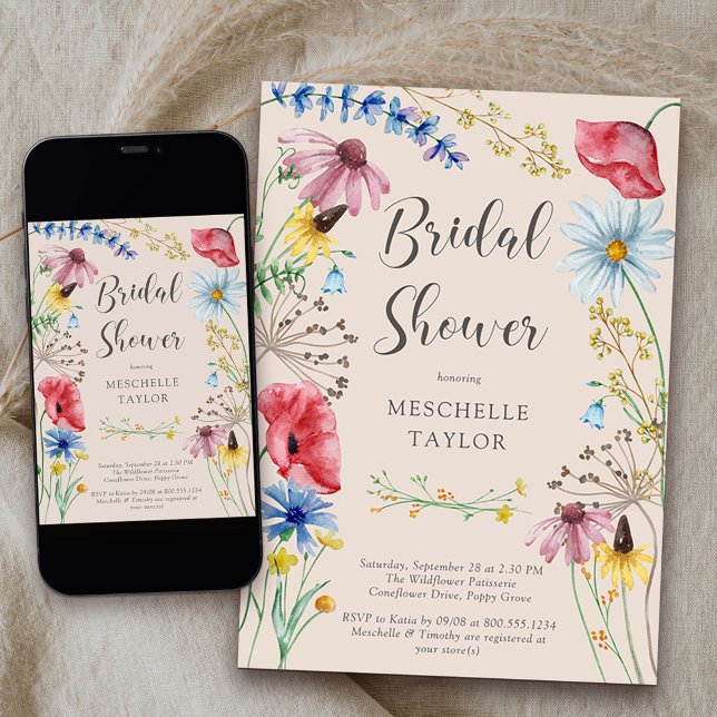 Wildflower Bridal Shower Rustic Country Floral Invitation (Bridal Shower Invitation from my Wildflower Charm collection)