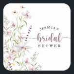 Wildflower Bridal Shower Rustic Floral Square Sticker<br><div class="desc">This design features a delicate bouquet of painted wildflowers and greenery along with a lovely combination of modern and rustic fonts. See the entire collection for more matching items!</div>