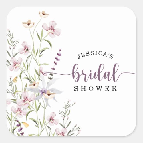 Wildflower Bridal Shower Rustic Floral Square Sticker