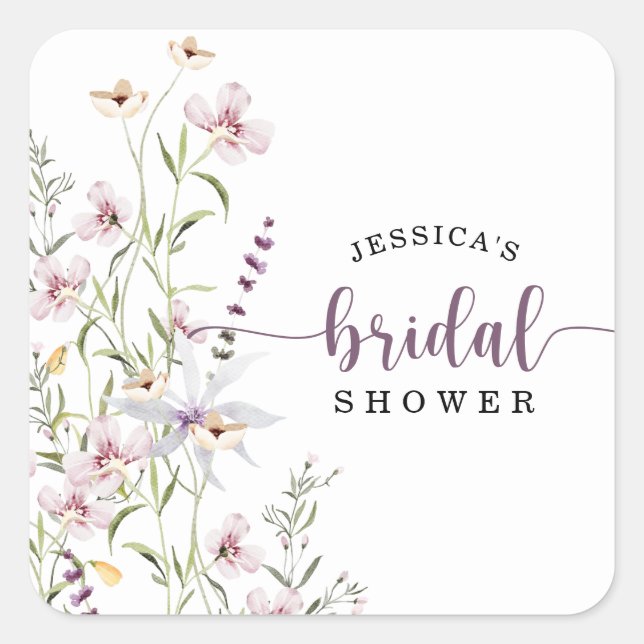 Wildflower Bridal Shower Rustic Floral Square Sticker (Front)