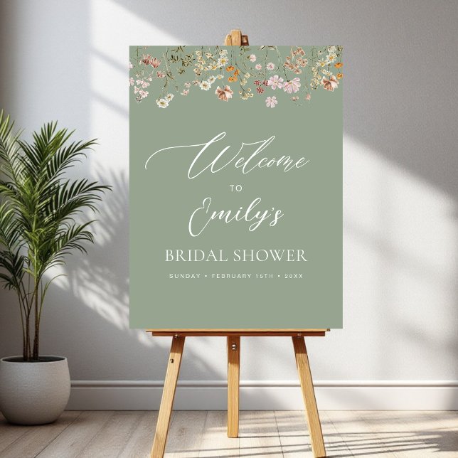 Wildflower Bridal Shower Sage Green Welcome Sign (Creator Uploaded)