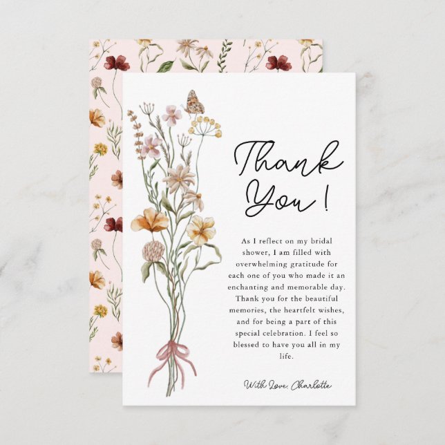 Wildflower Bridal Shower Thank You Card (Front/Back)