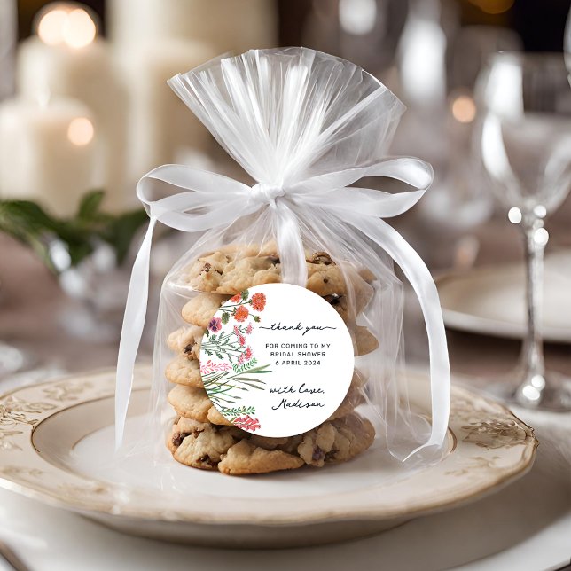 Wildflower Bridal Shower Thank You Classic Round Sticker (Wildflower Bridal Shower Thank You Classic Round Sticker)