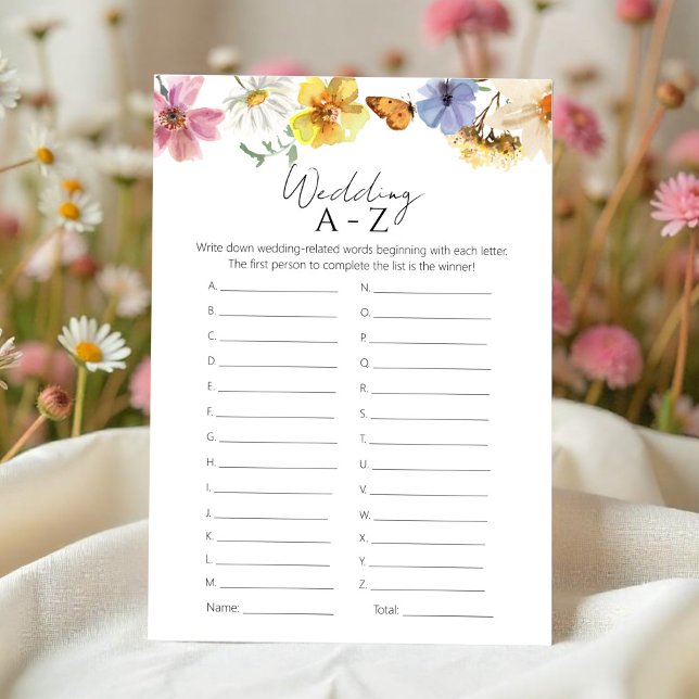 Wildflower Bridal Shower Wedding A-Z Game Card (Creator Uploaded)