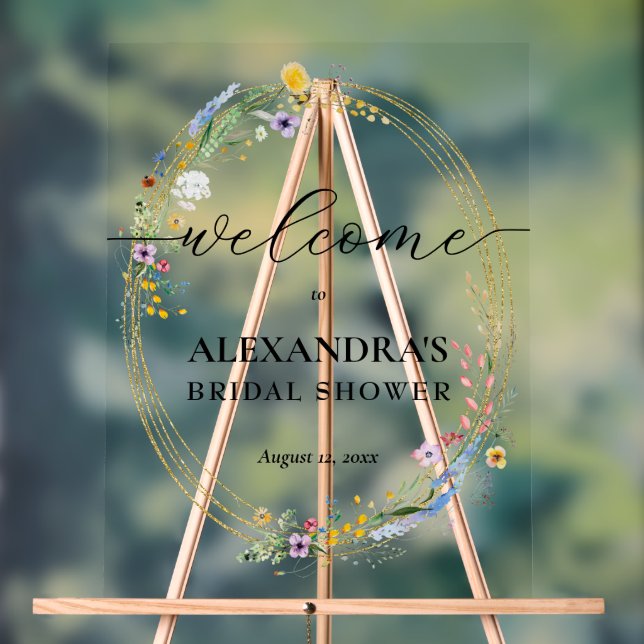 Wildflower Bridal Shower Welcome Acrylic Sign (Neutral)