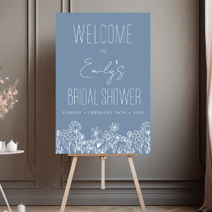 Wildflower Bridal Shower Welcome Sign Dusty Blue