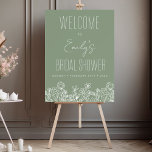 Wildflower Bridal Shower Welcome Sign Sage Green<br><div class="desc">Make your bridal shower feel like a breath of fresh air with our Sage Green Wildflower Bridal Shower Welcome Sign. This stunning sign features a beautiful, hand-drawn wildflower design that will add a touch of elegance and whimsy to your event. The sign is fully customizable with your names, event date,...</div>