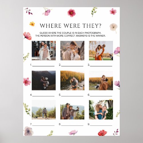 Wildflower Bridal Shower Where Were They Game Card Poster