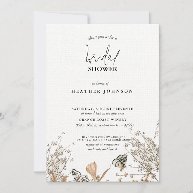 Wildflower Bridal Shower whimsical elegant Invitation (Front)