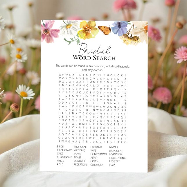 Wildflower Bridal Shower Word Search Game Card (Creator Uploaded)