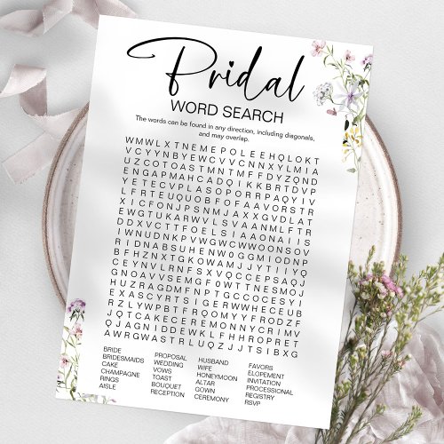 Wildflower Bridal Shower Word Search Game Invitation