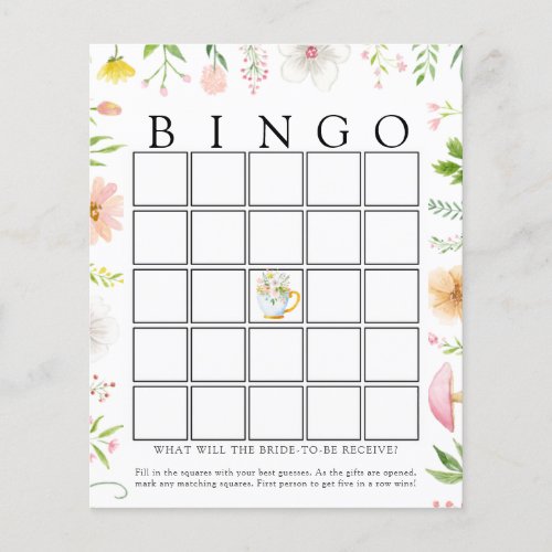 Wildflower Bridal Tea Bingo Game Card