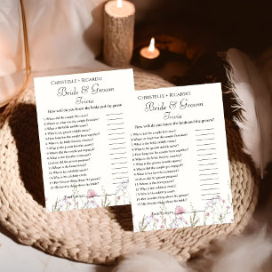 Wildflower bride & groom trivia bridal shower game announcement