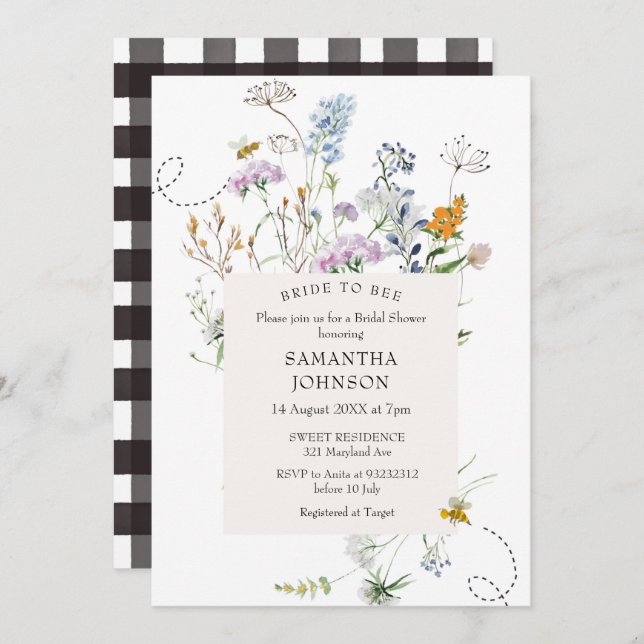 Wildflower Bride to Bee Bridal Shower  Invitation (Front/Back)