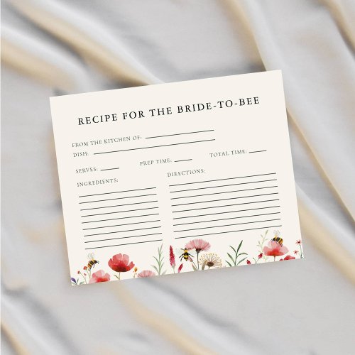 Wildflower Bride To Bee Bridal Shower Recipe Cards