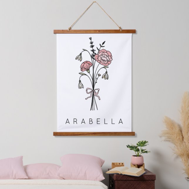 Wildflower Bridesmaid Name  Hanging Tapestry (Bedroom)