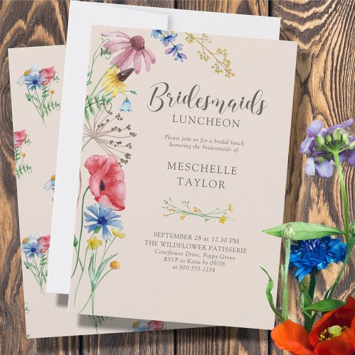 Wildflower Bridesmaids Luncheon Country Floral Invitation