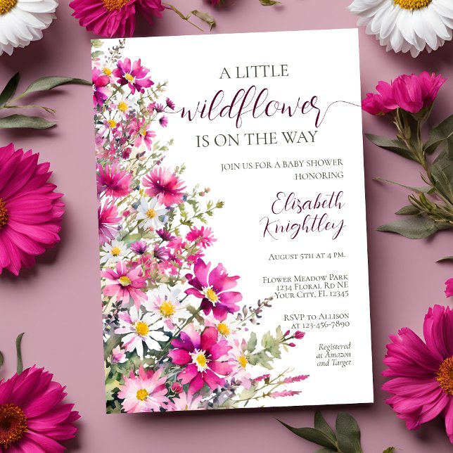 Wildflower Bright Pink Floral Girl Baby Shower Invitation (Creator Uploaded)