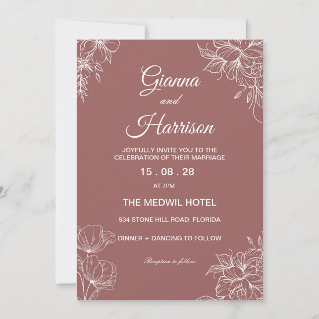 Wildflower Brown Clear Wedding Invitation (Front)
