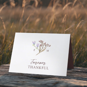 Wildflower brown fall wedding photo QR code link Letterpress Thank You Card