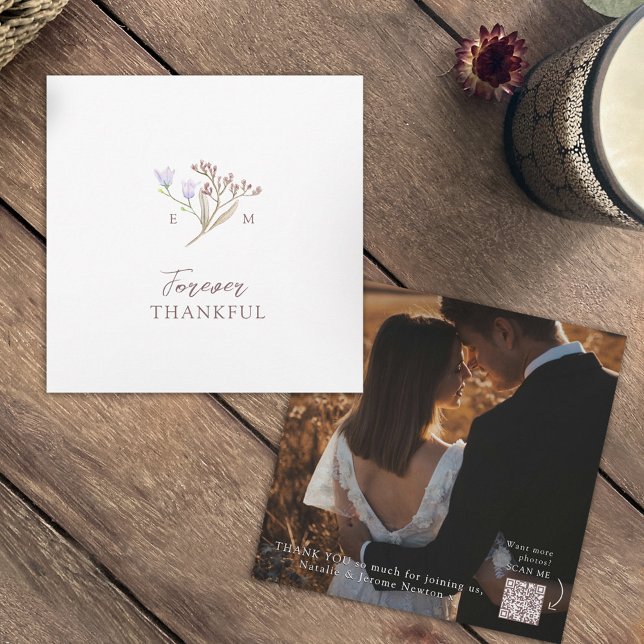 Wildflower brown fall wedding photo QR code link Thank You Card (Creator Uploaded)
