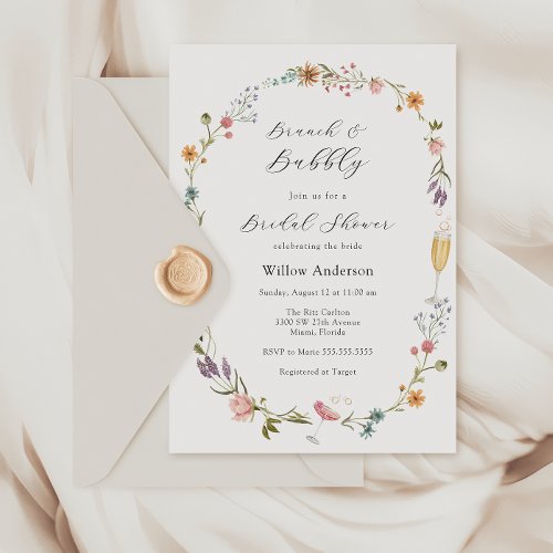 Wildflower Brunch and Bubbly Bridal Shower  Invita Invitation