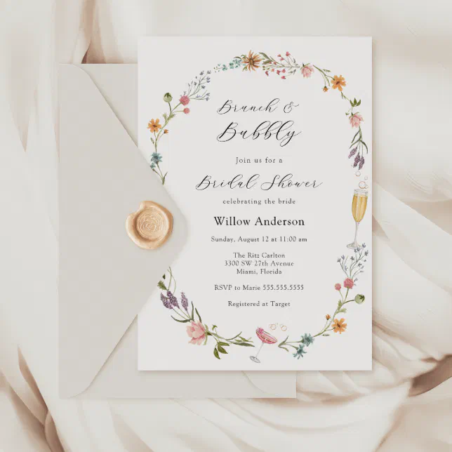 Wildflower Brunch and Bubbly Bridal Shower Invita Invitation | Zazzle