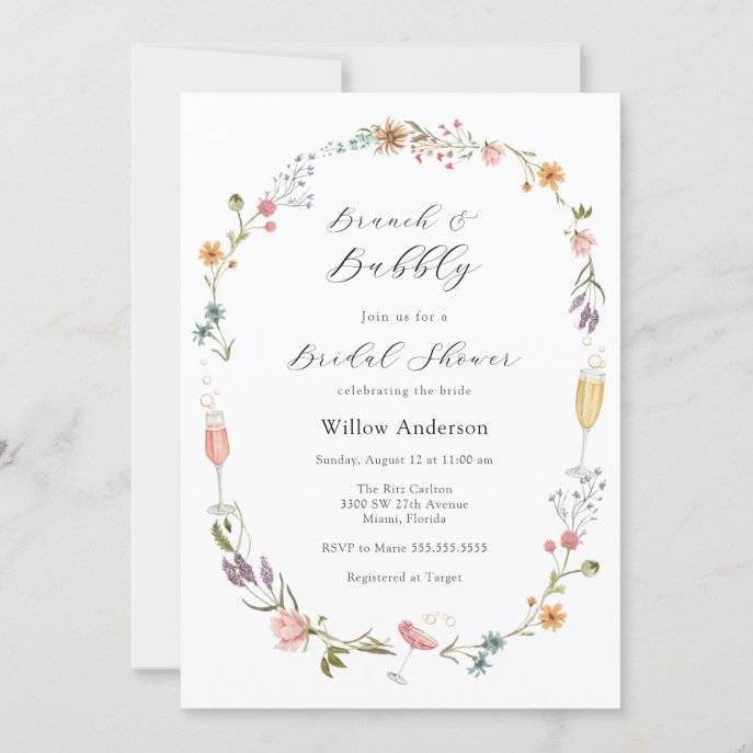 Wildflower Brunch and Bubbly Bridal Shower Invita Invitation