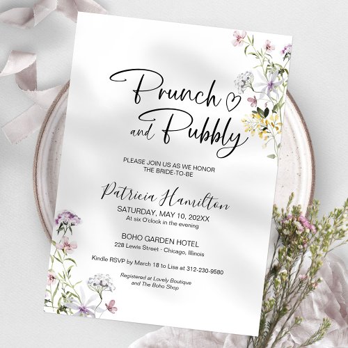 Wildflower Brunch And Bubbly Bridal Shower Invitation
