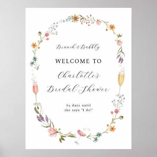 Wildflower Brunch and Bubbly Bridal Shower Welcome Poster