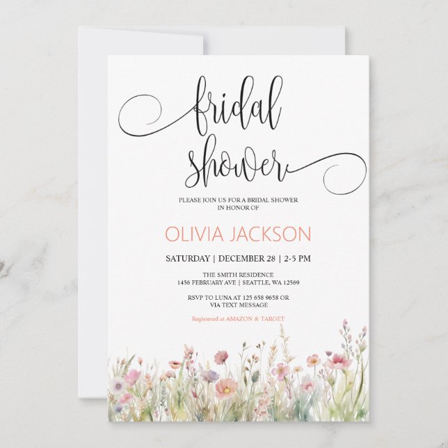 Wildflower Btidal Shower Invitation (Front)