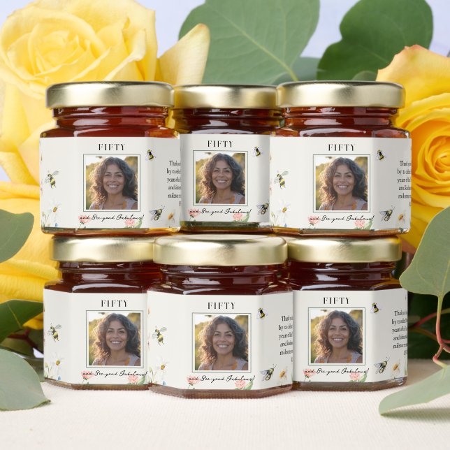 Wildflower Bumble Bee | Milestone Birthday Photo Honey Jar Favors (Insitu)
