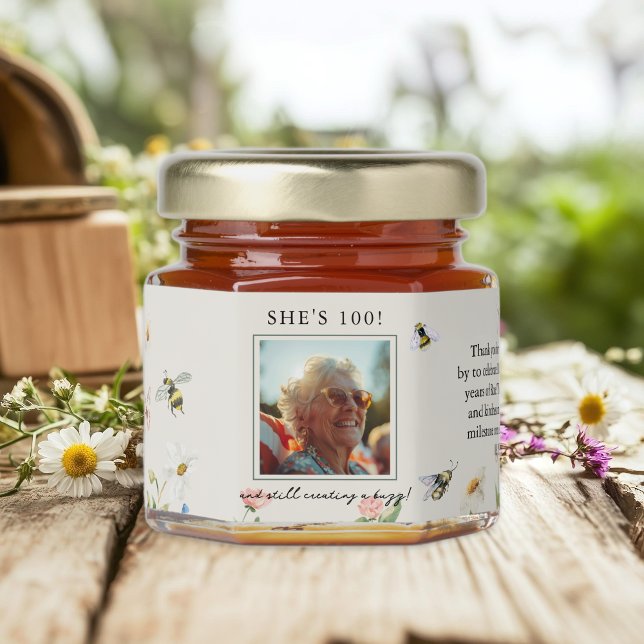 Wildflower Bumble Bee | Milestone Birthday Photo Honey Jar Favors (Creator Uploaded)