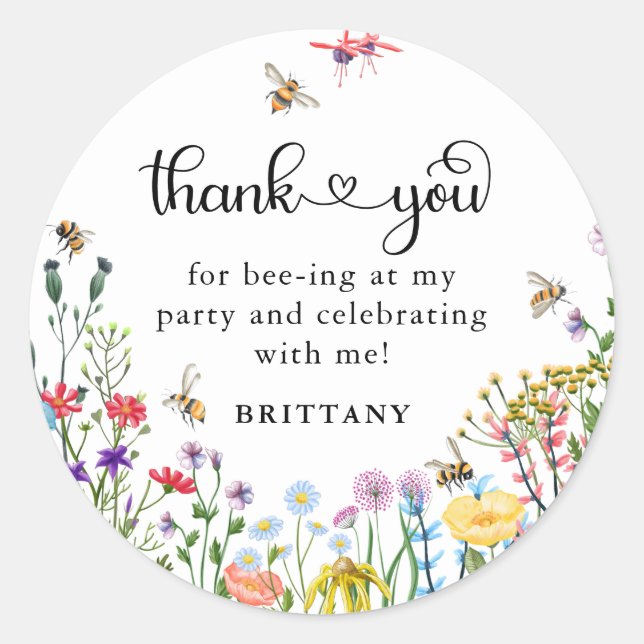 Wildflower & BumbleBee Kids Birthday  Classic Round Sticker (Front)