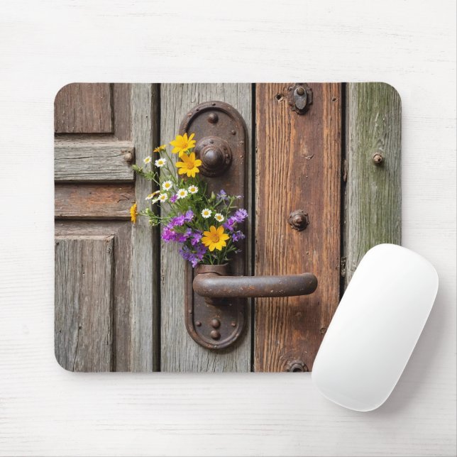 Wildflower Bunch On Rusty Door Handle Mouse Pad (With Mouse)