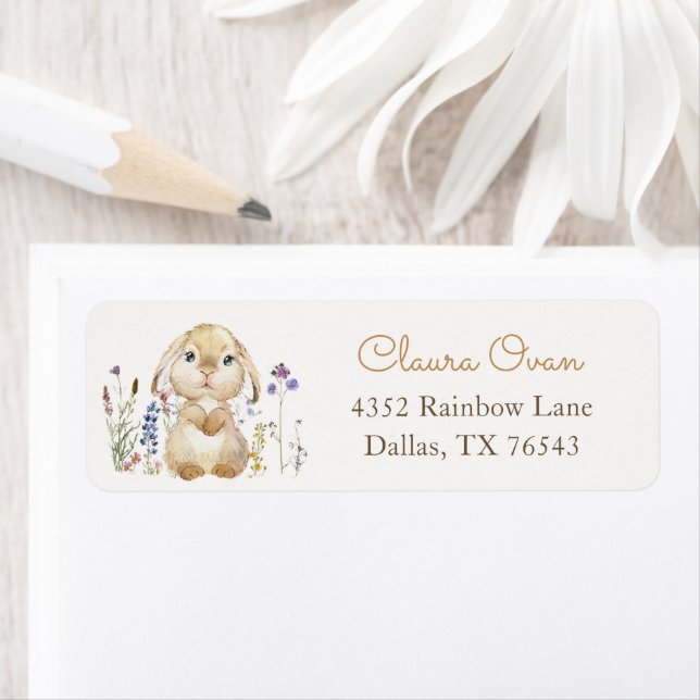 Wildflower Bunny Baby Shower Address Label (Insitu)
