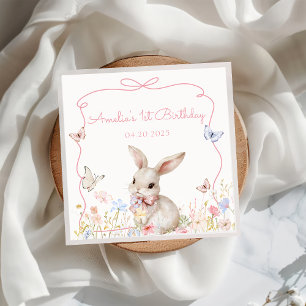 Wildflower Bunny Birthday Paper Napkin
