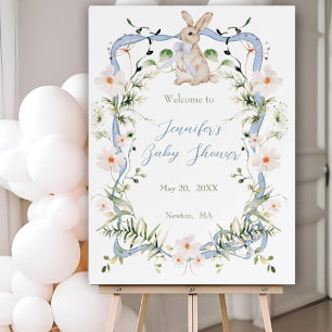 Wildflower Bunny Blue Ribbon Baby Shower Welcome Foam Board