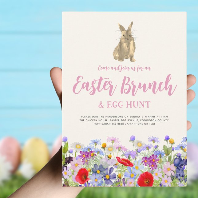 Wildflower Bunny Easter Egg Hunt Spring Brunch Invitation (Boho wildflower Bunny Easter brunch and egg hunt invitation )