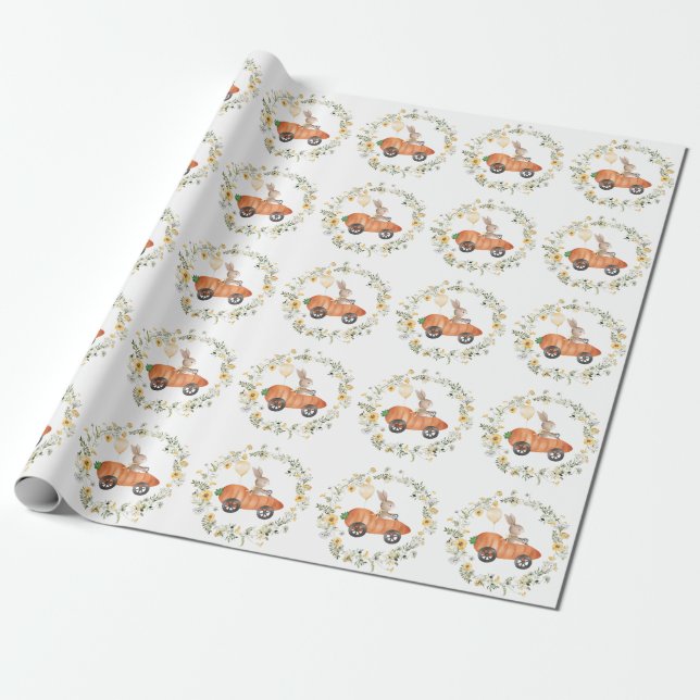 Wildflower Bunny Easter Rabbit Garden Birthday Wrapping Paper (Unrolled)