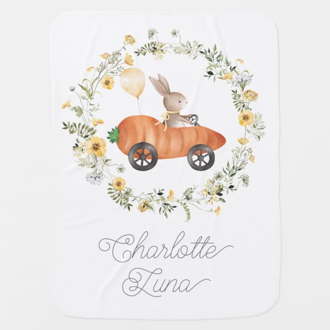 Wildflower Bunny Easter Rabbit Spring Garden Baby Blanket (Front)