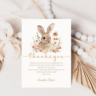 Wildflower Bunny Girl Birthday Thank You Card