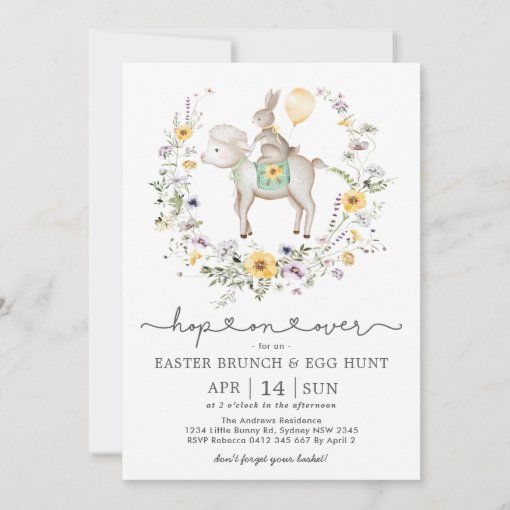 Wildflower Bunny & Lamb Easter Brunch & Egg Hunt Invitation Zazzle