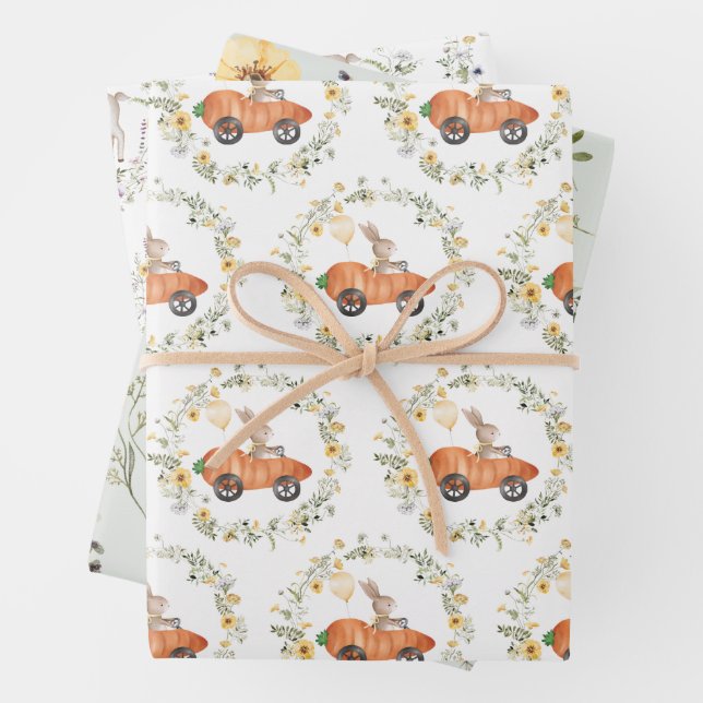 Wildflower Bunny Lamb Easter Rabbit Spring Garden Wrapping Paper Sheets (In situ)