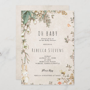 wildflower bunny neutral baby shower invitation