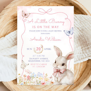 Wildflower Bunny Pink Girl Baby Shower Invitation
