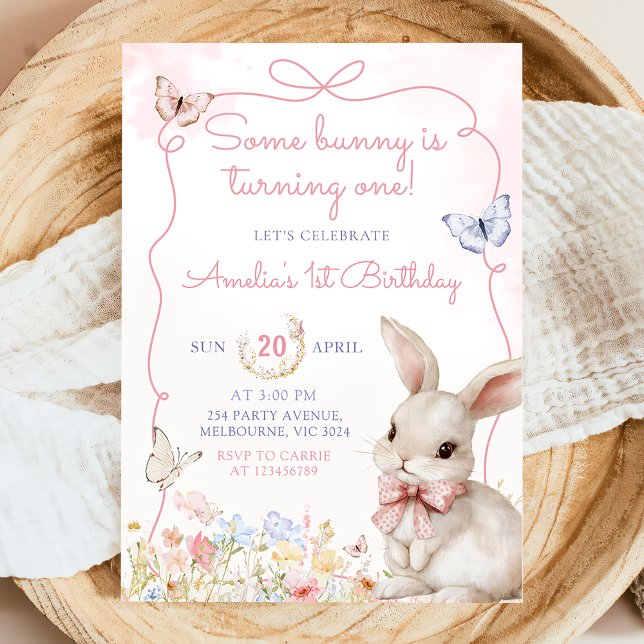 Wildflower Bunny Pink Girl Birthday Invitation (Creator Uploaded)